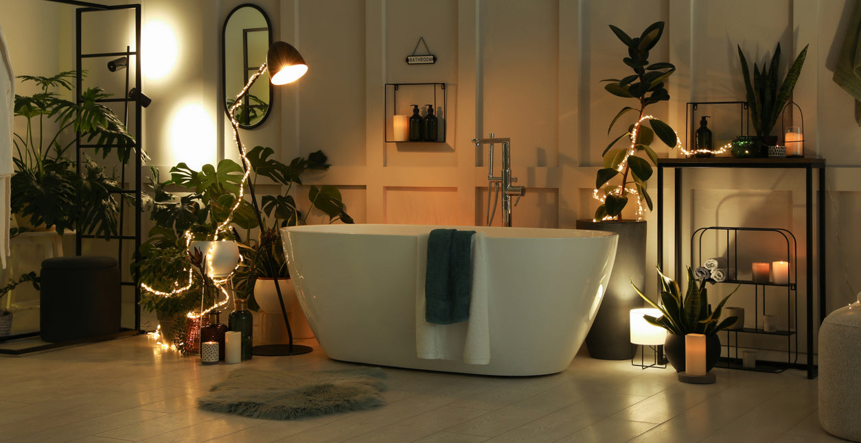 Christmas bathroom with floor tiles available from Hyperion Tiles