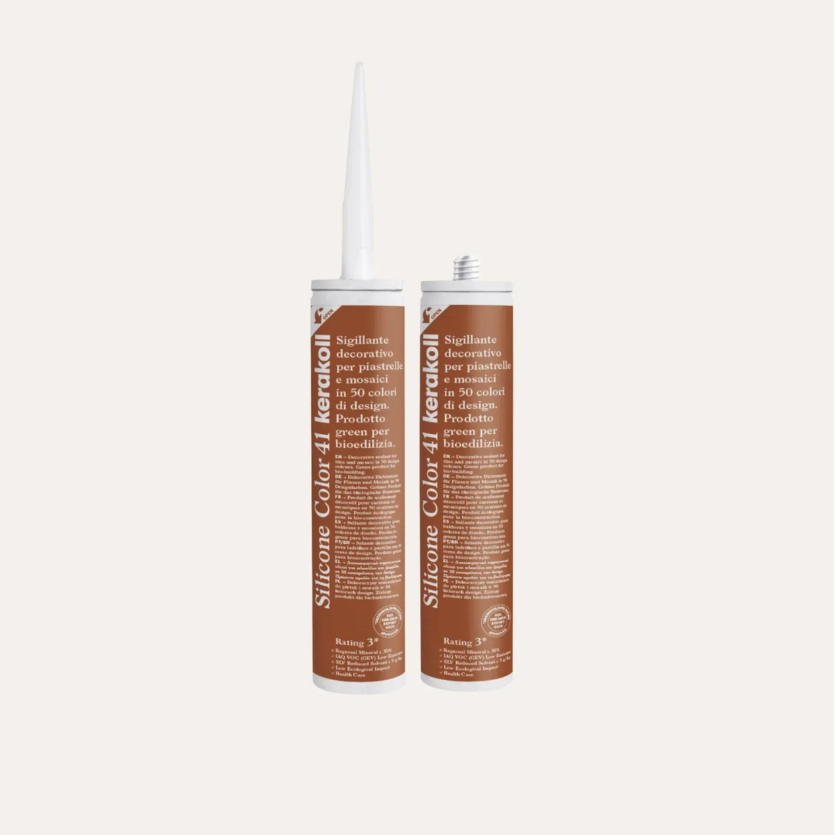 Ca'Pietra Kerakoll Silicone Colour Russet No.41, a rust-warmed red-brown colour-matched sealant in a 310ml cartridge
