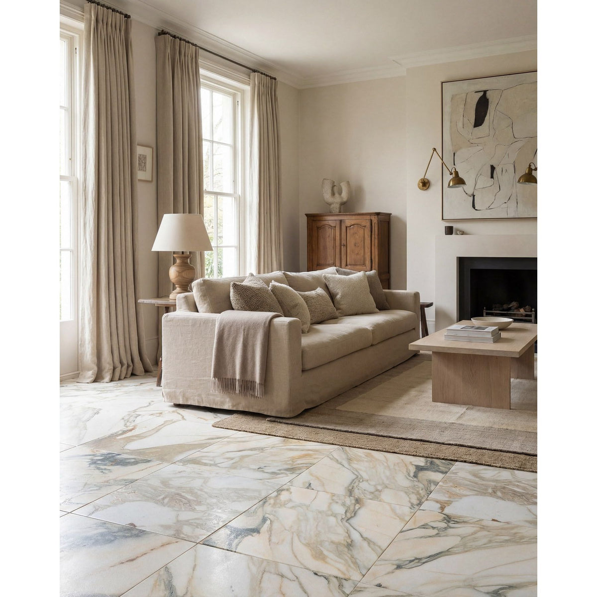 Calacatta Oceana Fantasy marble tiles with green and gold veining
