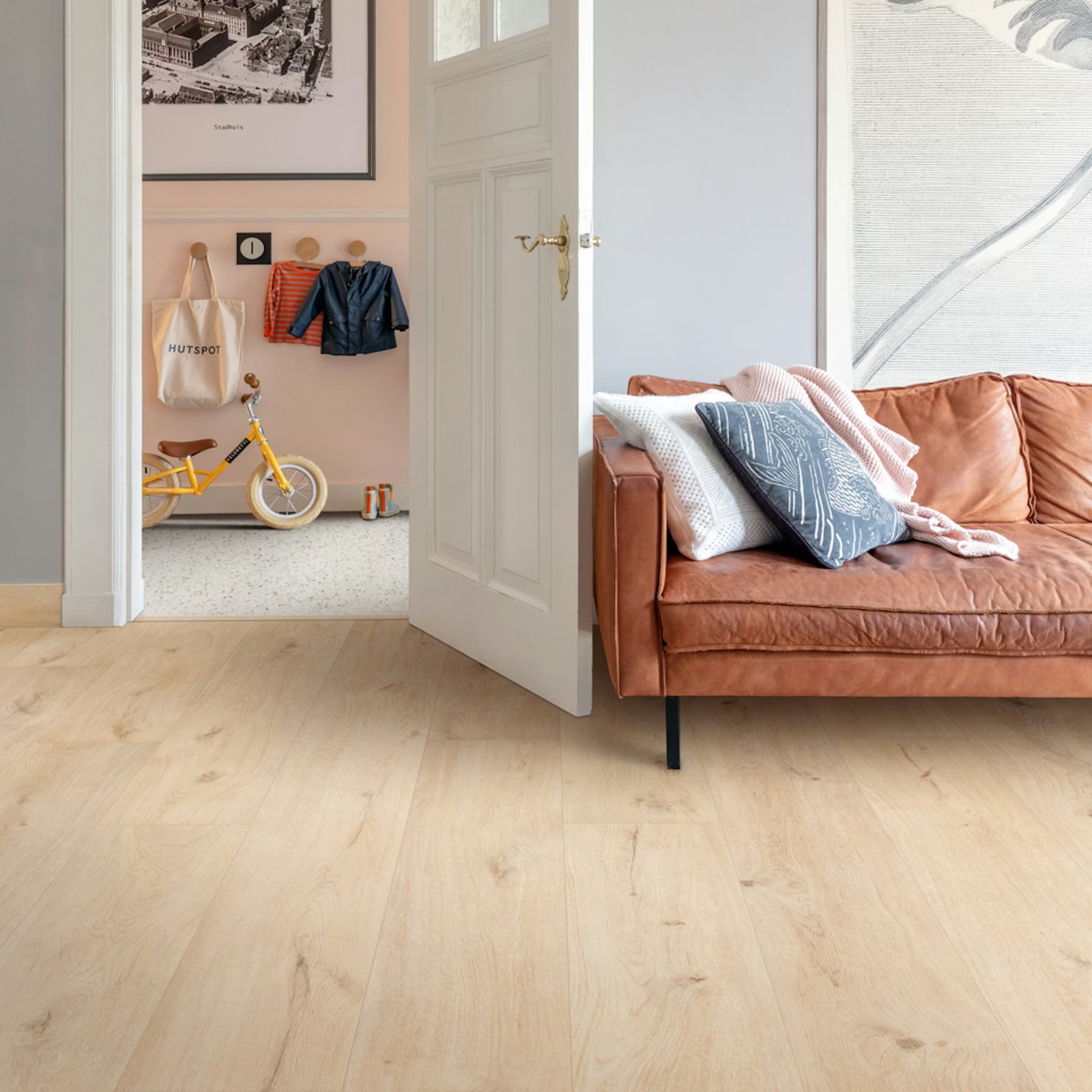 Light oak-colored verona f023 terrazzo big vinyl tiles with natural grain pattern for durable flooring solutions