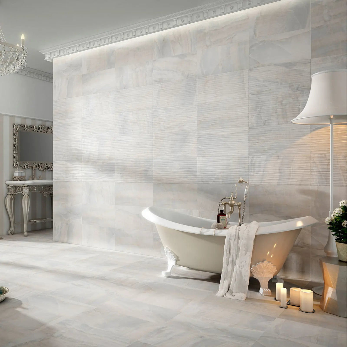 Dubai Pearl 32 x 62.5cm porcelain marble effect tile face