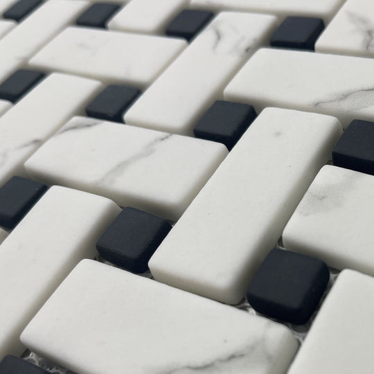 Ritz Carrara / Black Basketweave Mosaic Tile 28.6x28.6cm - alternate view