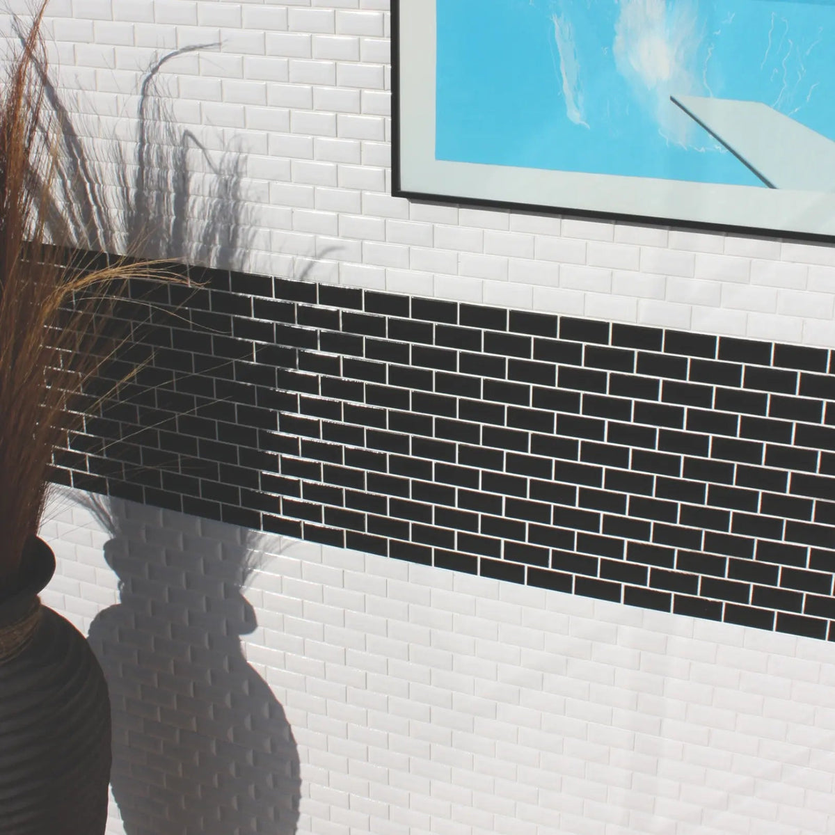 Shapes Mini Metro Bevel Gloss Black 30 x 30cm porcelain mosaic room setting