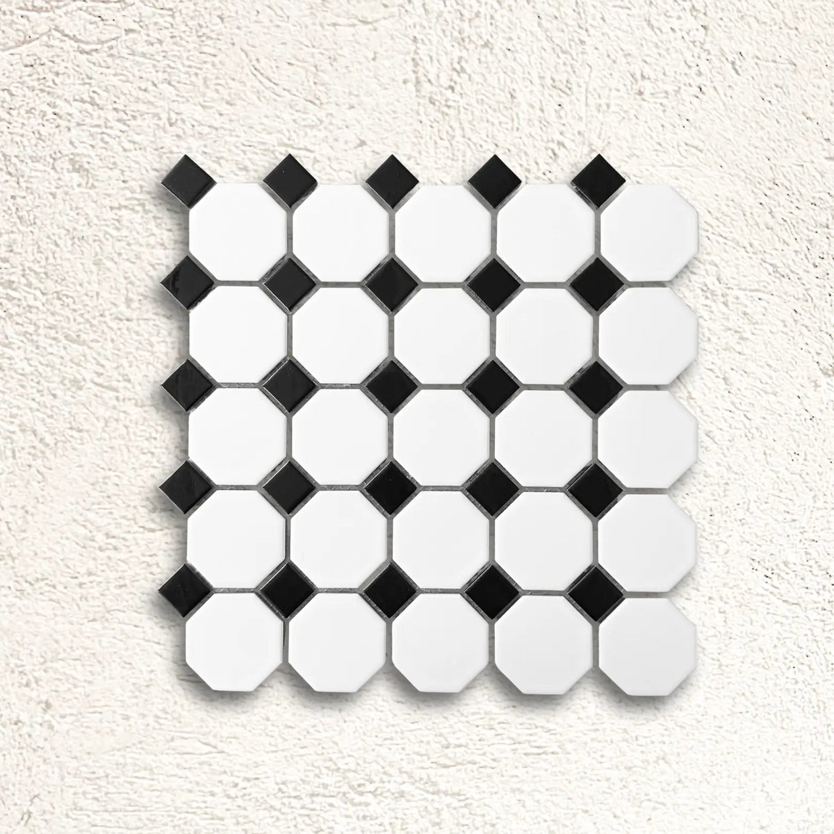 Shapes Octagon White with Black Dot 31 x 29cm porcelain mosaic face