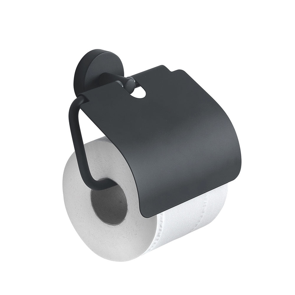 Eros Toilet Roll Holder with Flap in Black - Origins Living