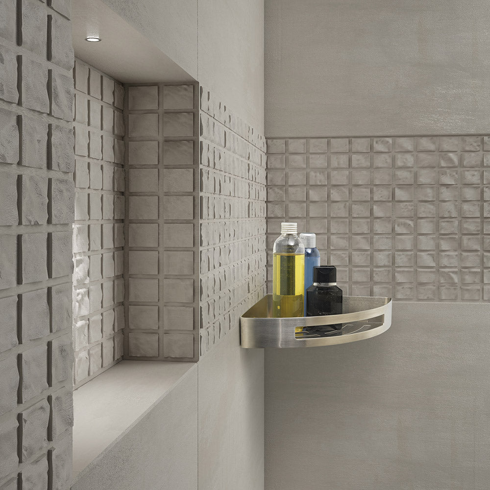 Nerva Corner Shower Basket in Brushed Stainless Steel - Origins Living, view 2