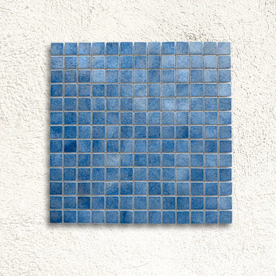 Harmonie Egee 25 x 25mm crystal porcelain mosaic sheet face in Aegean sea blue gloss