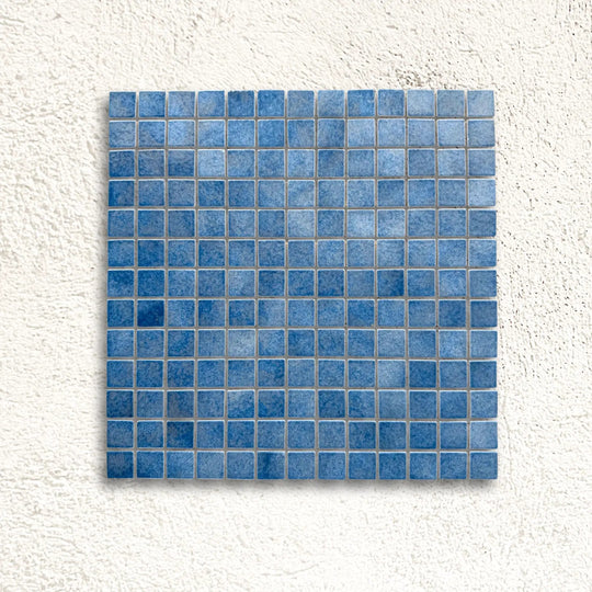 Harmonie Egee 25 x 25mm crystal porcelain mosaic sheet face in Aegean sea blue gloss