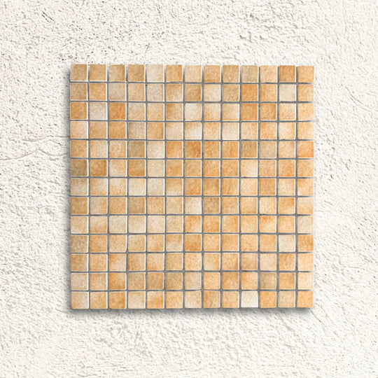 Harmonie Camel 25 x 25mm crystal porcelain mosaic sheet face in warm camel brown gloss