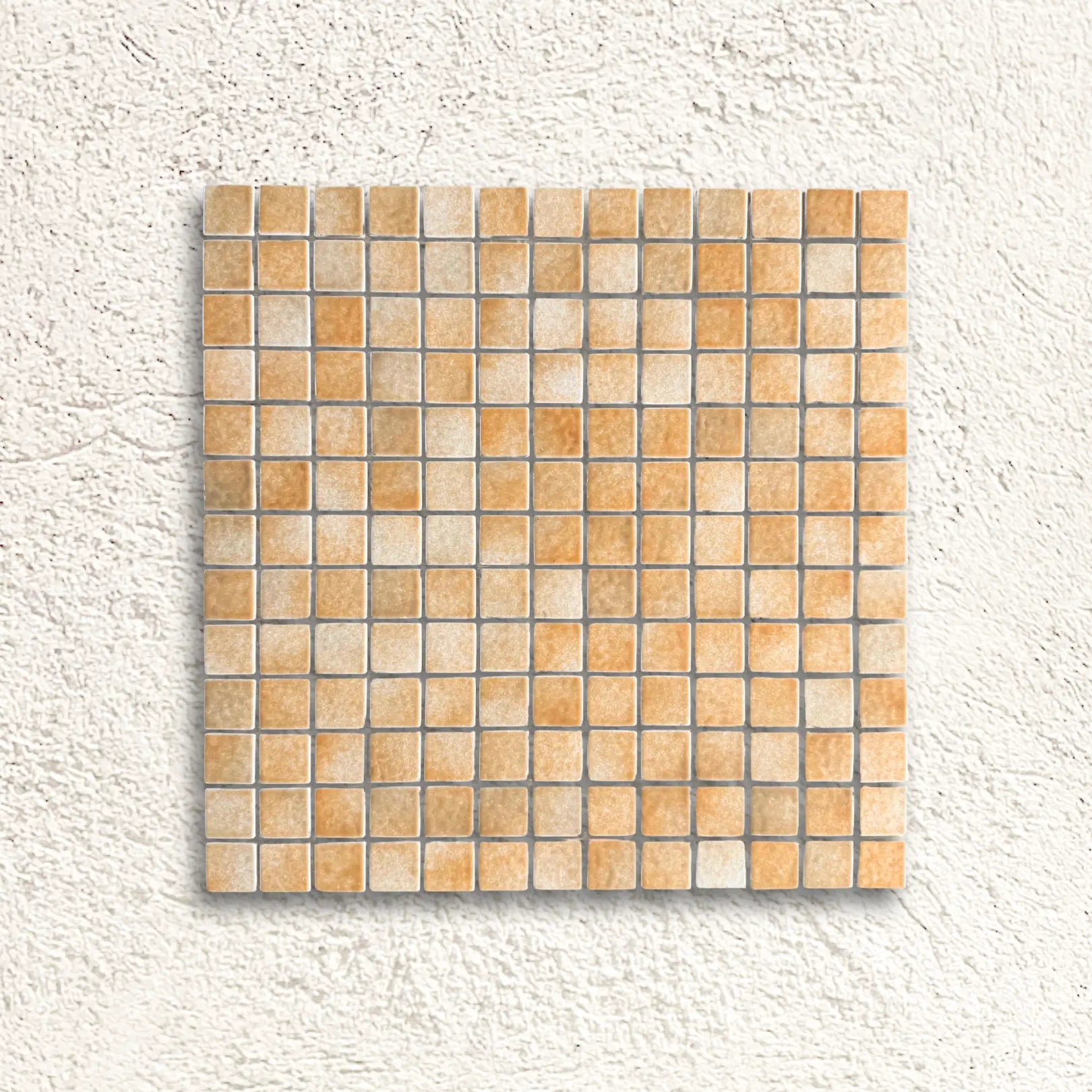 Harmonie Camel 25 x 25mm crystal porcelain mosaic sheet face in warm camel brown gloss
