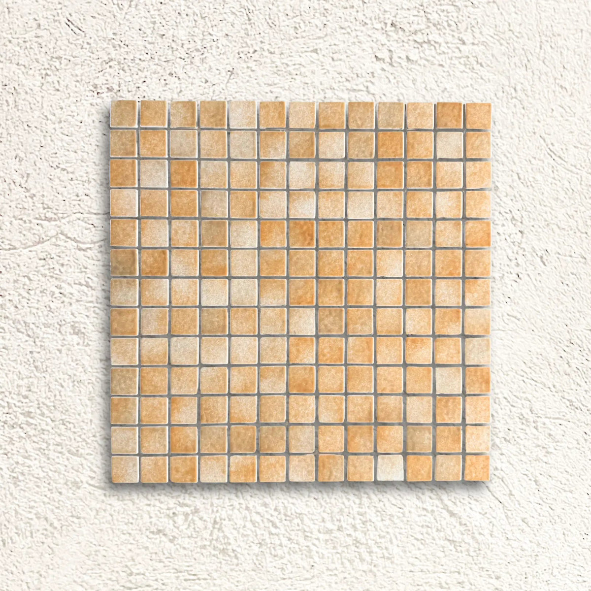 Harmonie Camel 25 x 25mm Mosaic Porcelain Tile in a bathroom setting