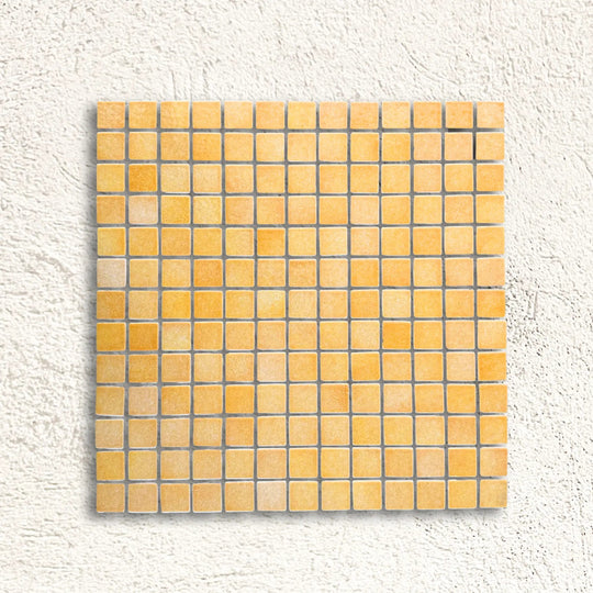 Harmonie Pollen 25 x 25mm crystal porcelain mosaic sheet face in warm pollen yellow gloss
