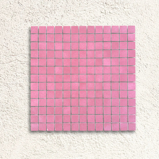 Harmonie Fuchsia 25 x 25mm crystal porcelain mosaic sheet face in vivid fuchsia pink gloss