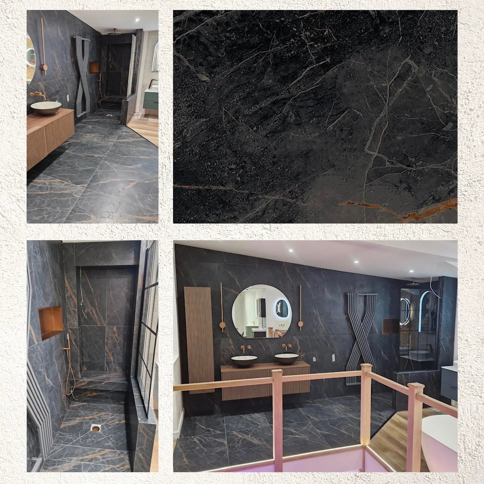 Arena Carbon 60x120cm dark marble-effect porcelain tile interior