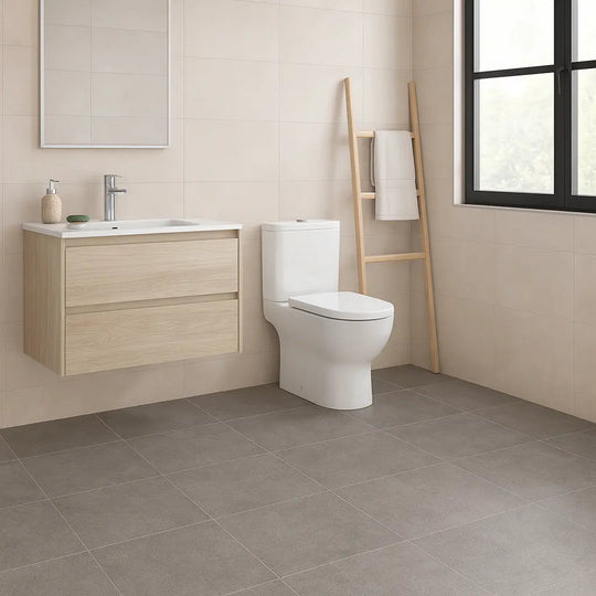 Eternity Dark Grey 60 x 60cm concrete-effect porcelain floor and wall room setting