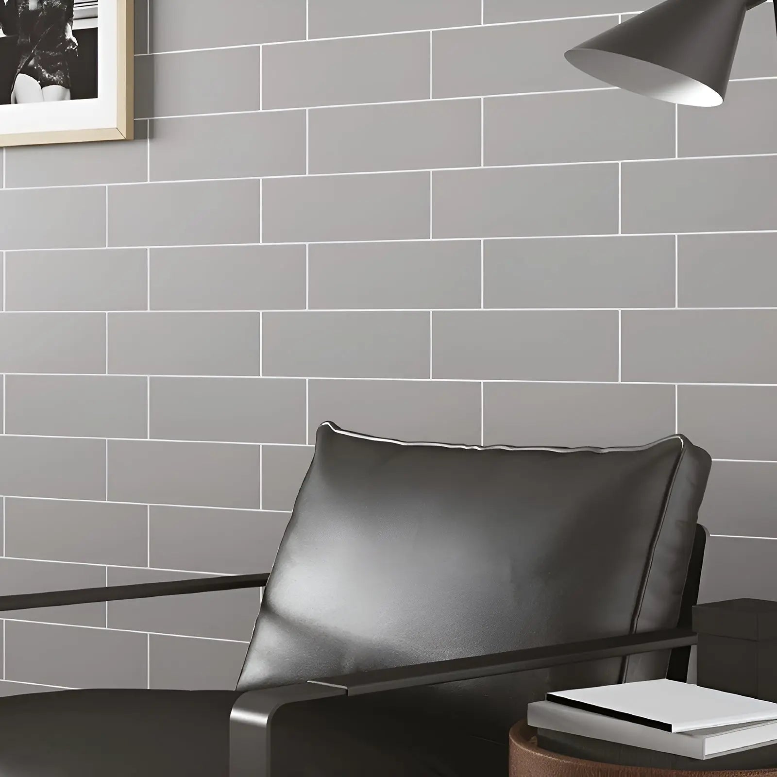 Metro Plus Grey Gloss Flat 10 x 30cm glazed ceramic metro tile room setting