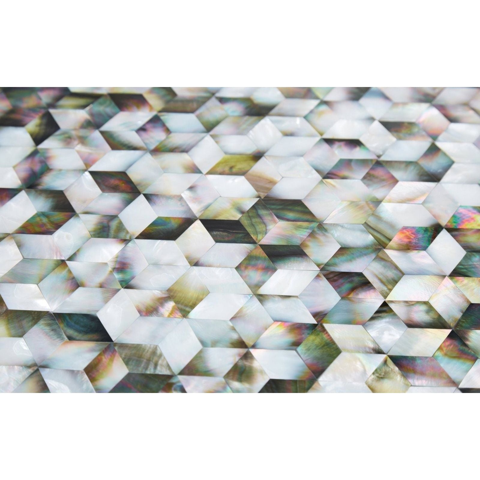 3D Midnight Cube iridescent mother-of-pearl panel with a geometric 3D cube pattern