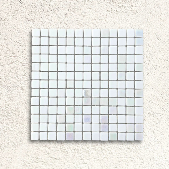 Niebla Mix-Iris Ernio 33.3 x 33.3cm white silver iridescent glass mosaic tile face