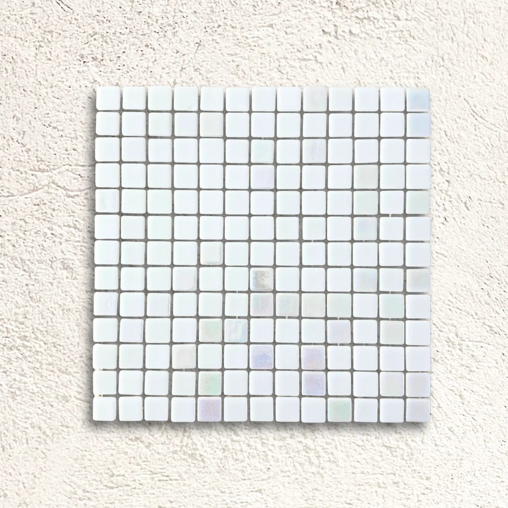 Niebla Mix-Iris Ernio 33.3 x 33.3cm white silver iridescent glass mosaic tile face