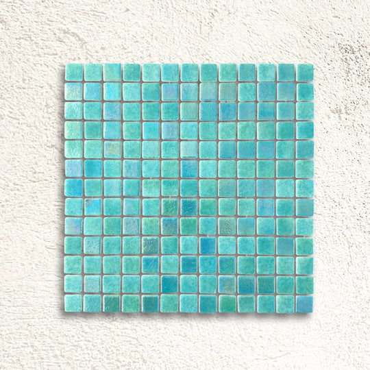 Niebla Mix-Iris Indo 33.3 x 33.3cm green iridescent glass mosaic tile face