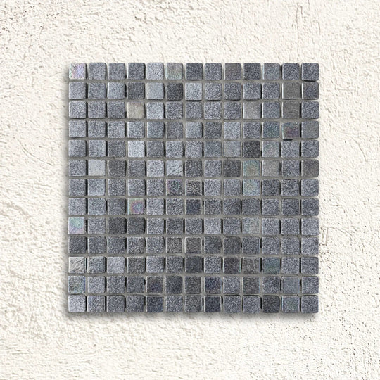Niebla Mix-Iris Murray 33.3 x 33.3cm black grey iridescent glass mosaic tile face