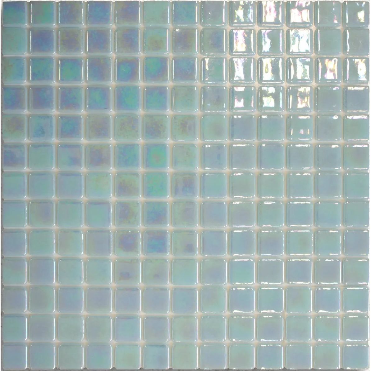 Abalon Celeste pale sky blue 25mm glass mosaic tile sheet face detail