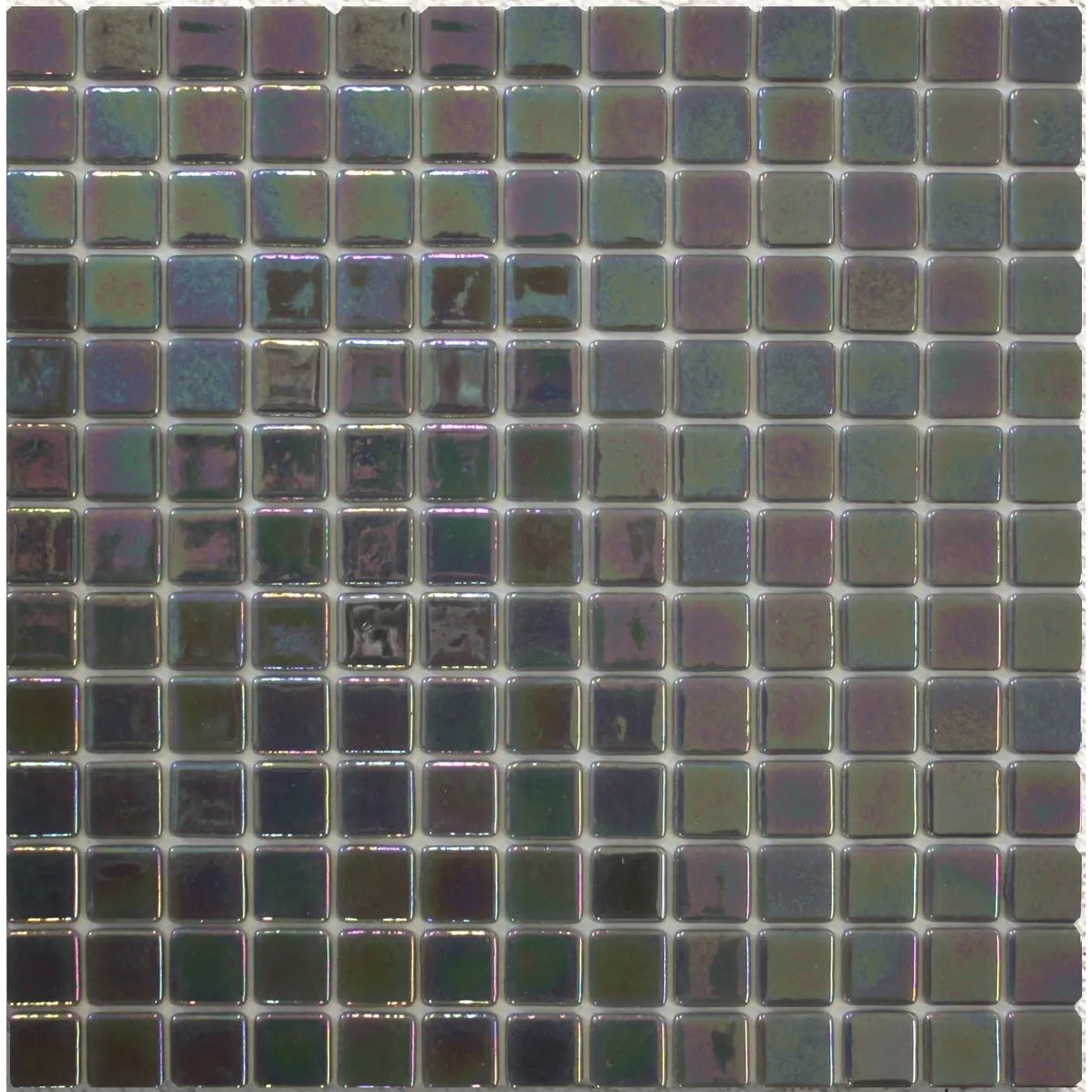 Abalon Pewter warm grey 25mm glass mosaic tile sheet face detail