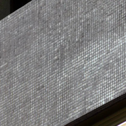 Abalon Pewter warm grey glass mosaic tiles in a bathroom setting