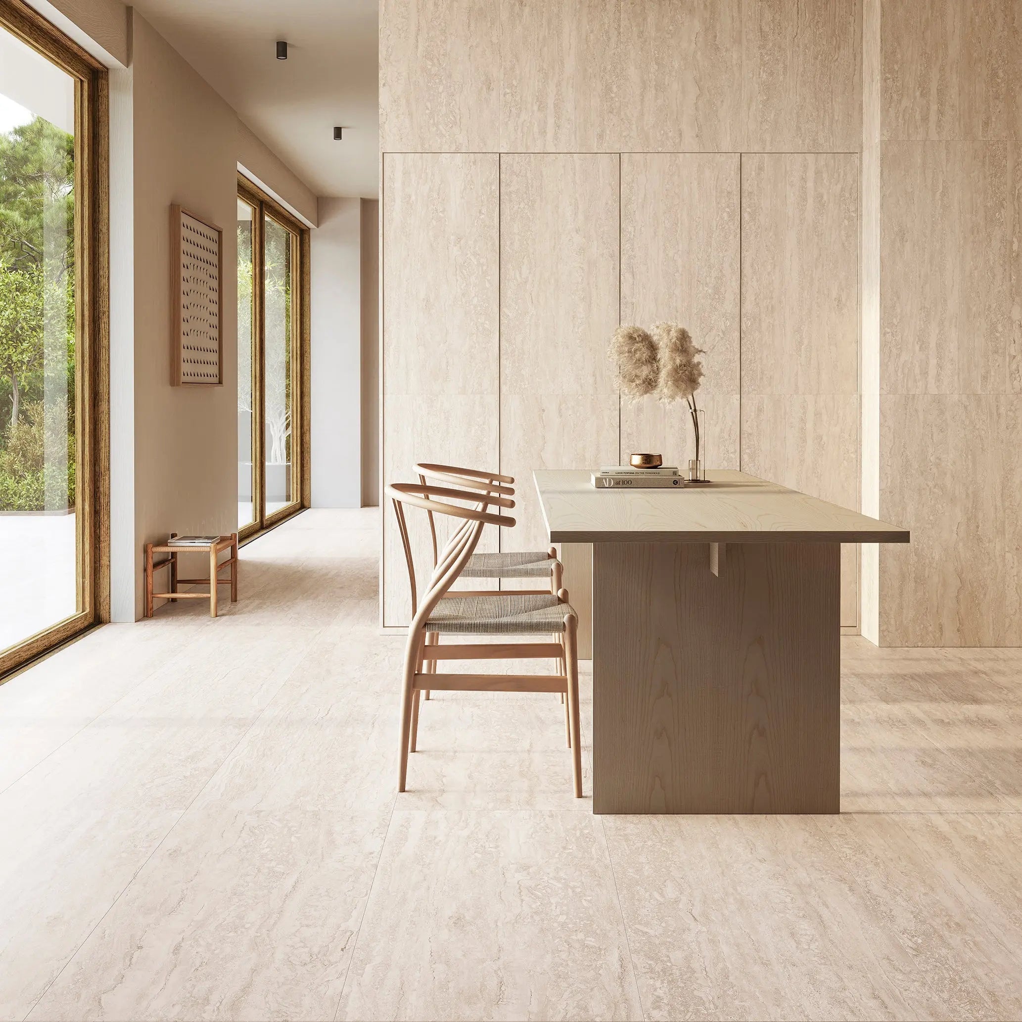 Palatino Ivory 45 x 90cm stone effect porcelain tile room setting
