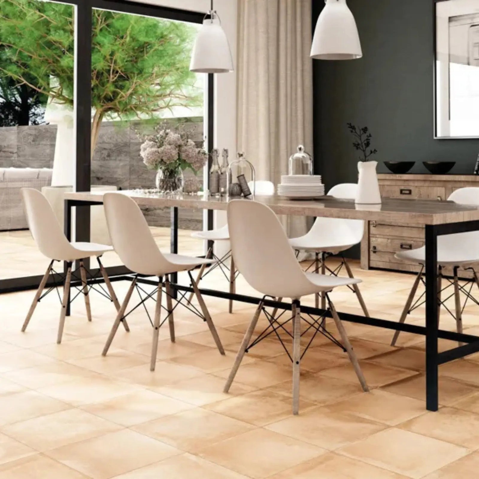 Rustic Crema 33.15 x 33.15cm Porcelain Tile in a bathroom setting