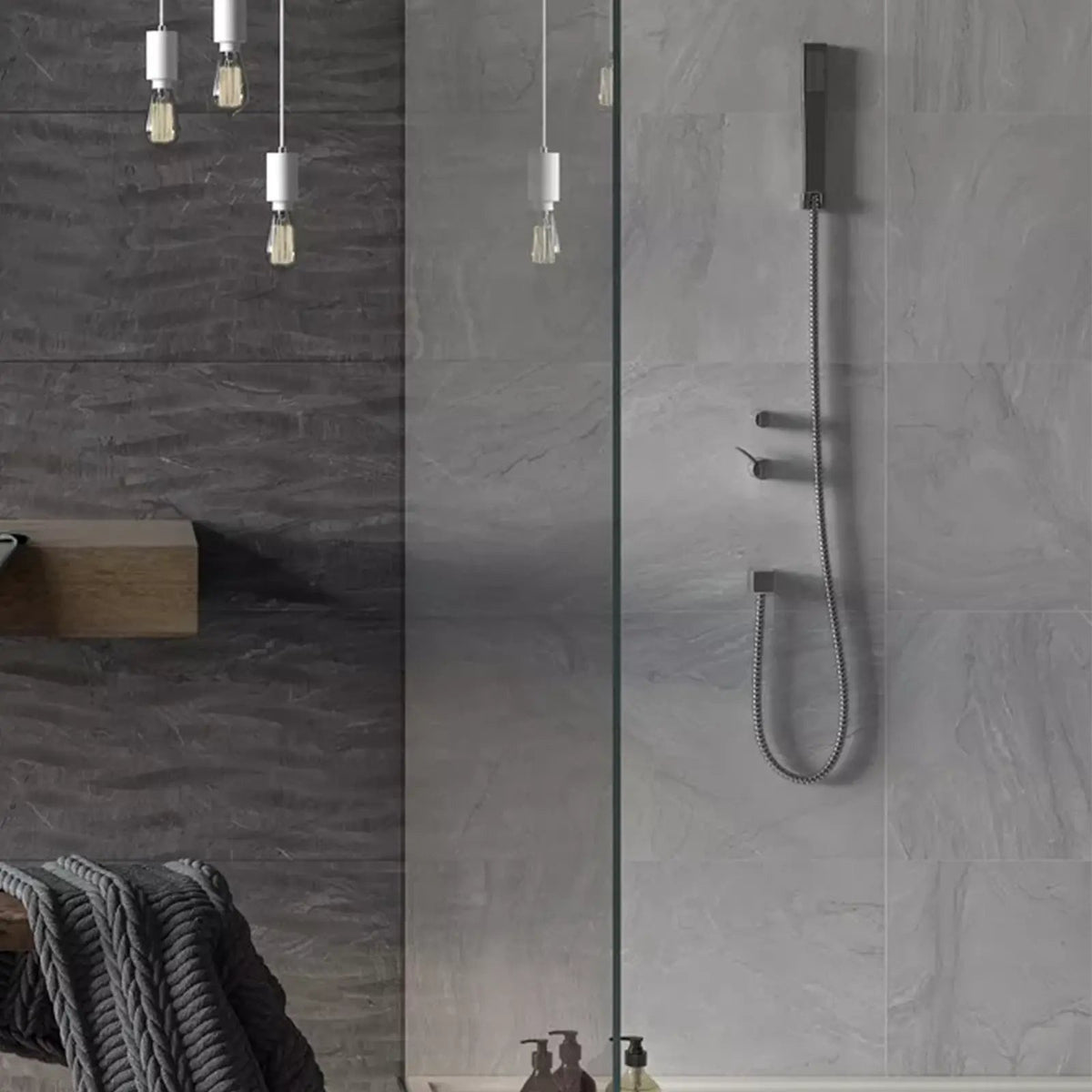 Varana Gris 32 x 62.5cm grey porcelain stone effect tile room setting