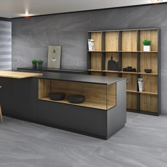 Austral Gris 32 x 62.5cm stone effect porcelain tile room setting