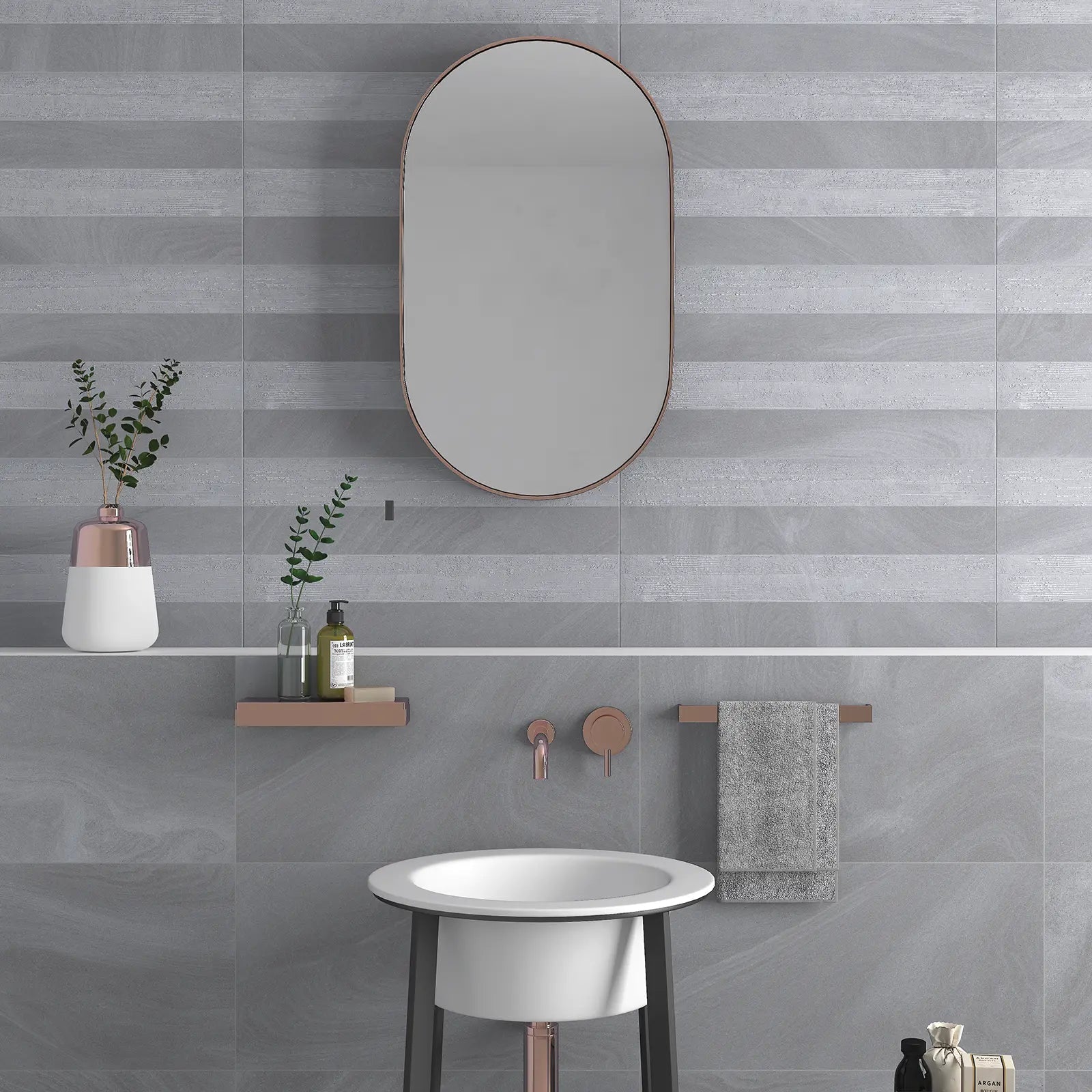 Austral Gris 32 x 62.5cm stone effect porcelain tile room setting