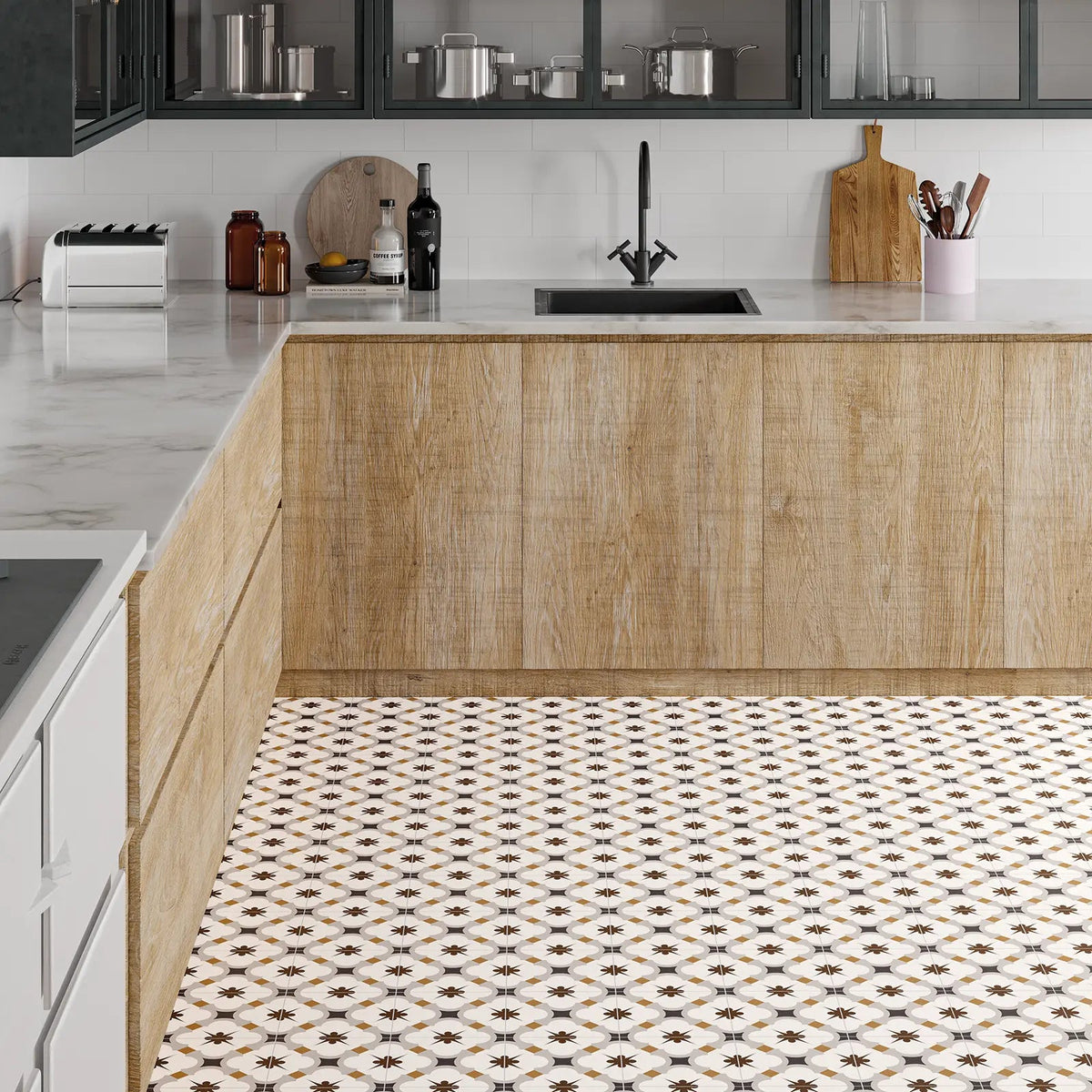 Grace Grey Taco 16.5 x 16.5cm glazed porcelain patterned tile room setting