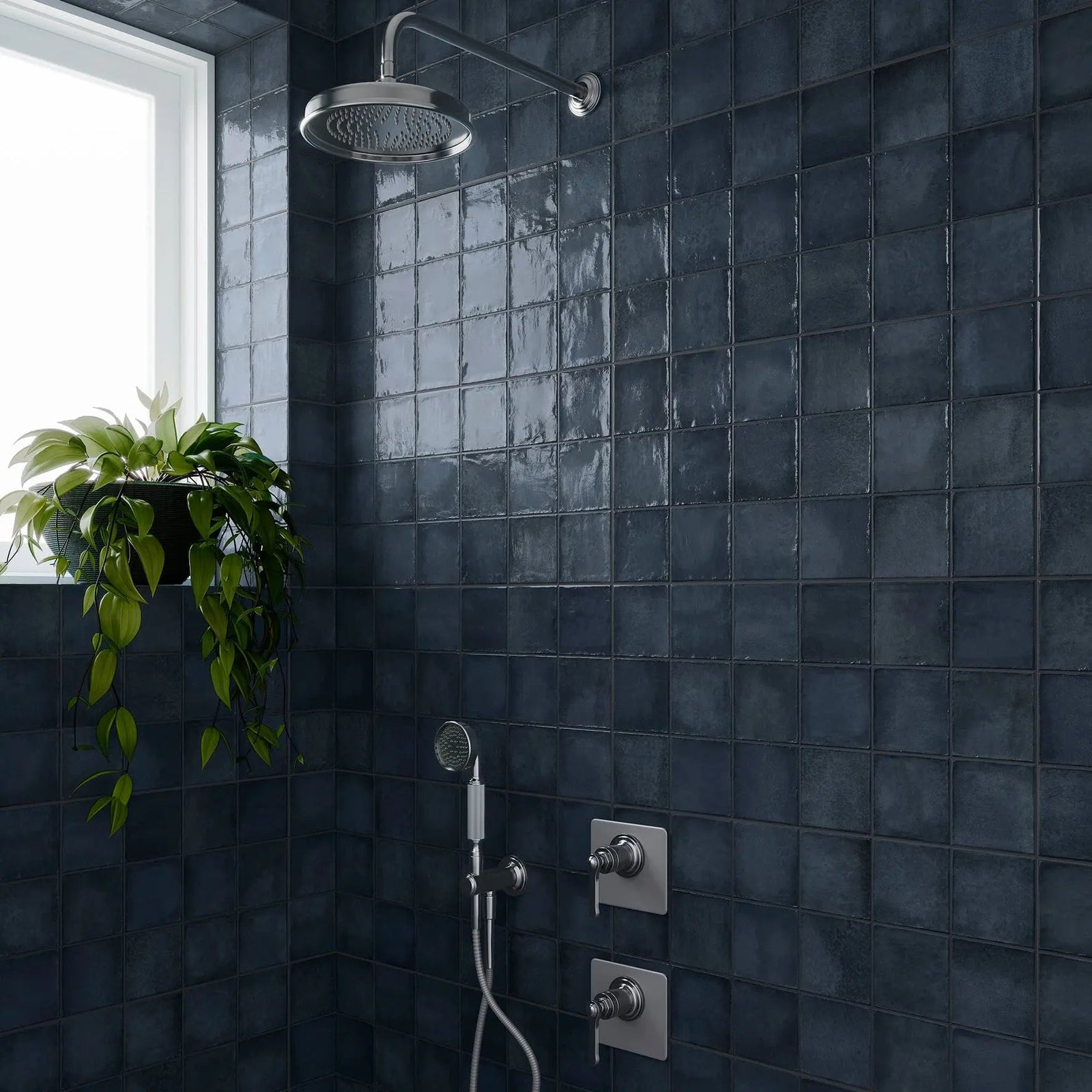 Dakota Bilberry 32 x 62.5cm Porcelain Tile in a bathroom setting
