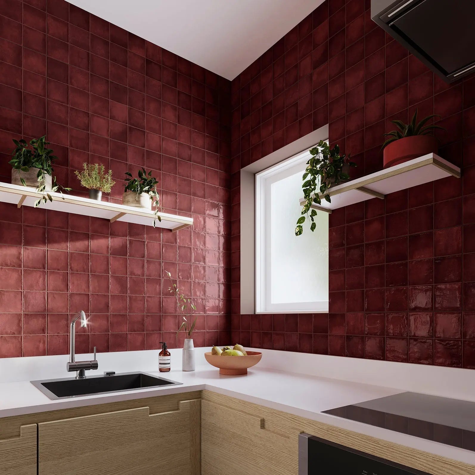 Dakota Port gloss wall tiles close-up room detail
