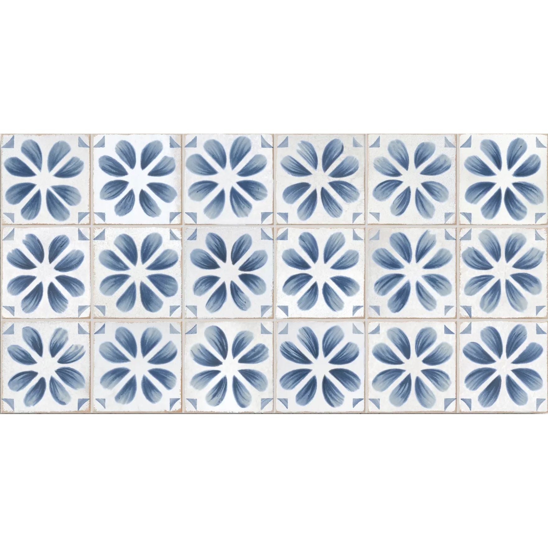 Dakota Flora Ice patterned gloss porcelain wall tile, 32 x 62.5cm, tile face