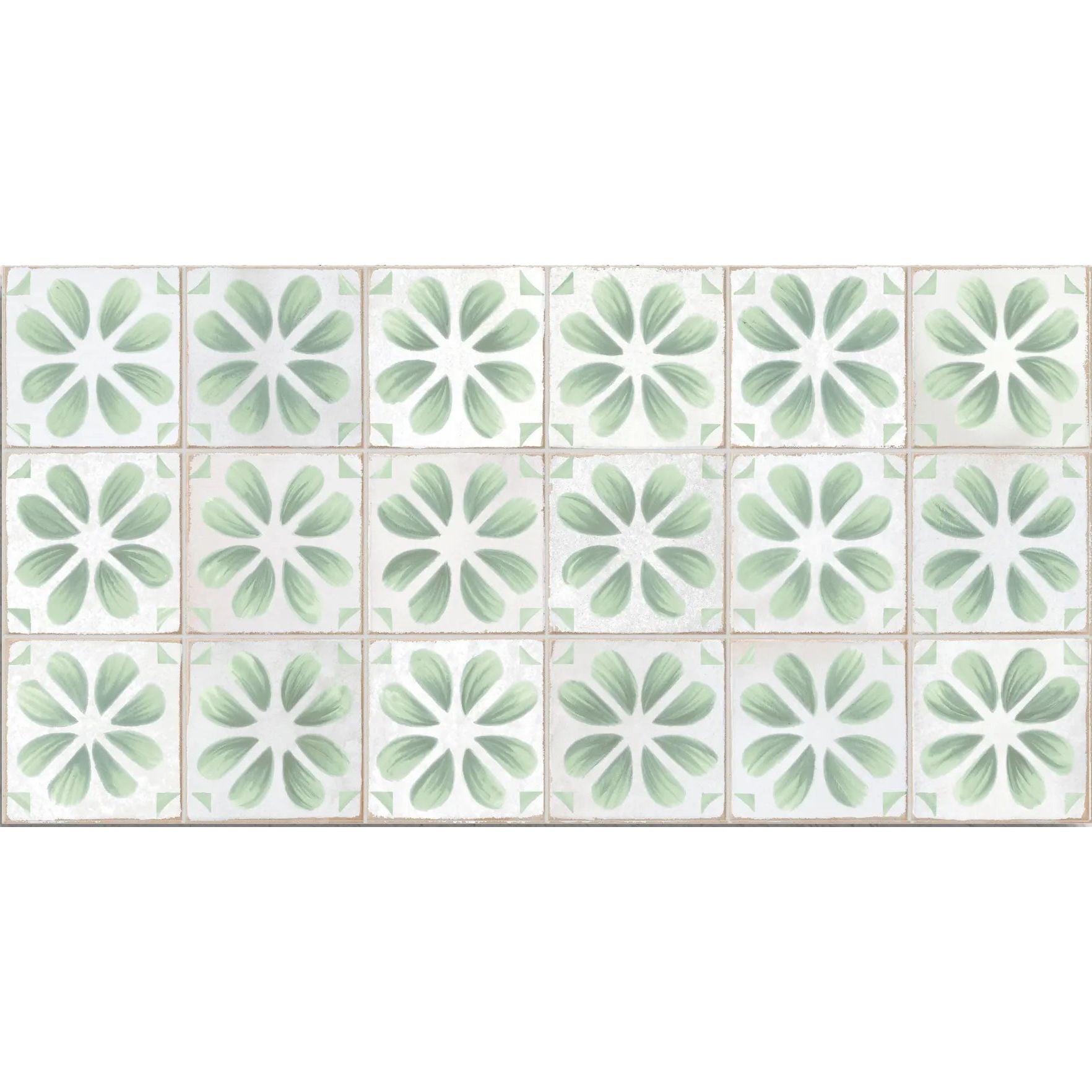 Dakota Flora Peppermint patterned gloss porcelain wall tile, 32 x 62.5cm, tile face