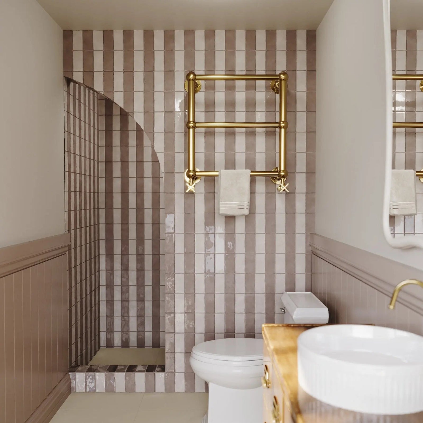 Remy Thistle Ceramic Tile 6.5x13cm in a bathroom setting