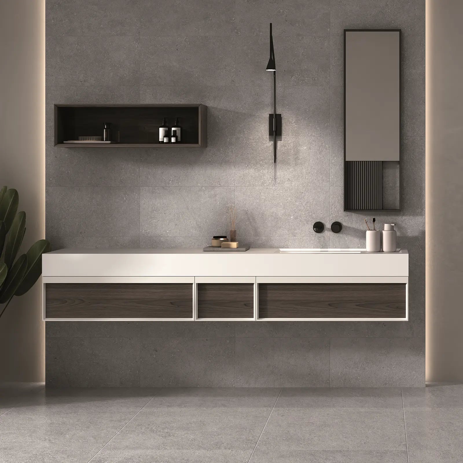 Flax Grey Light 30 x 60cm matt ceramic tile room setting