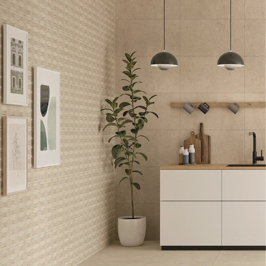 Flax Cream Light LZ Decor 30 x 60cm matt ceramic decorative tile room setting