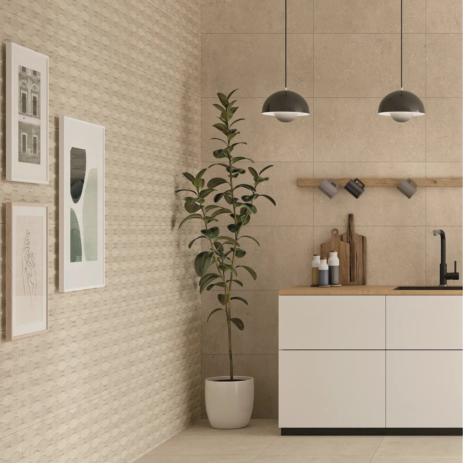 Flax Cream Light LZ Decor 30 x 60cm matt ceramic decorative tile room setting