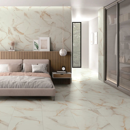 Lumiere Natural Matt Floor 60 x 60cm glazed porcelain marble effect room setting