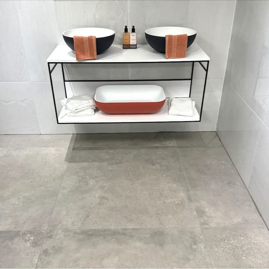 Forum Cement Matt 100 x 100cm porcelain concrete effect tile room setting
