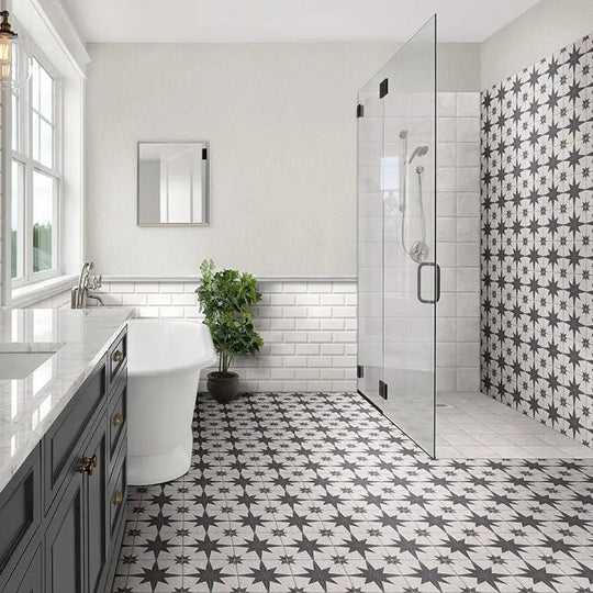 Star White feature tiles brightening a decorative floor