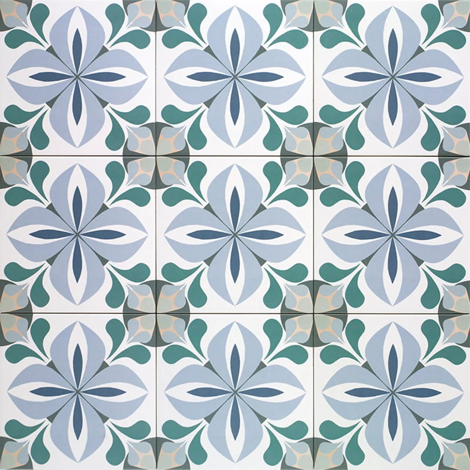 Belgravia Ruan tiles laid out showing the repeating pattern