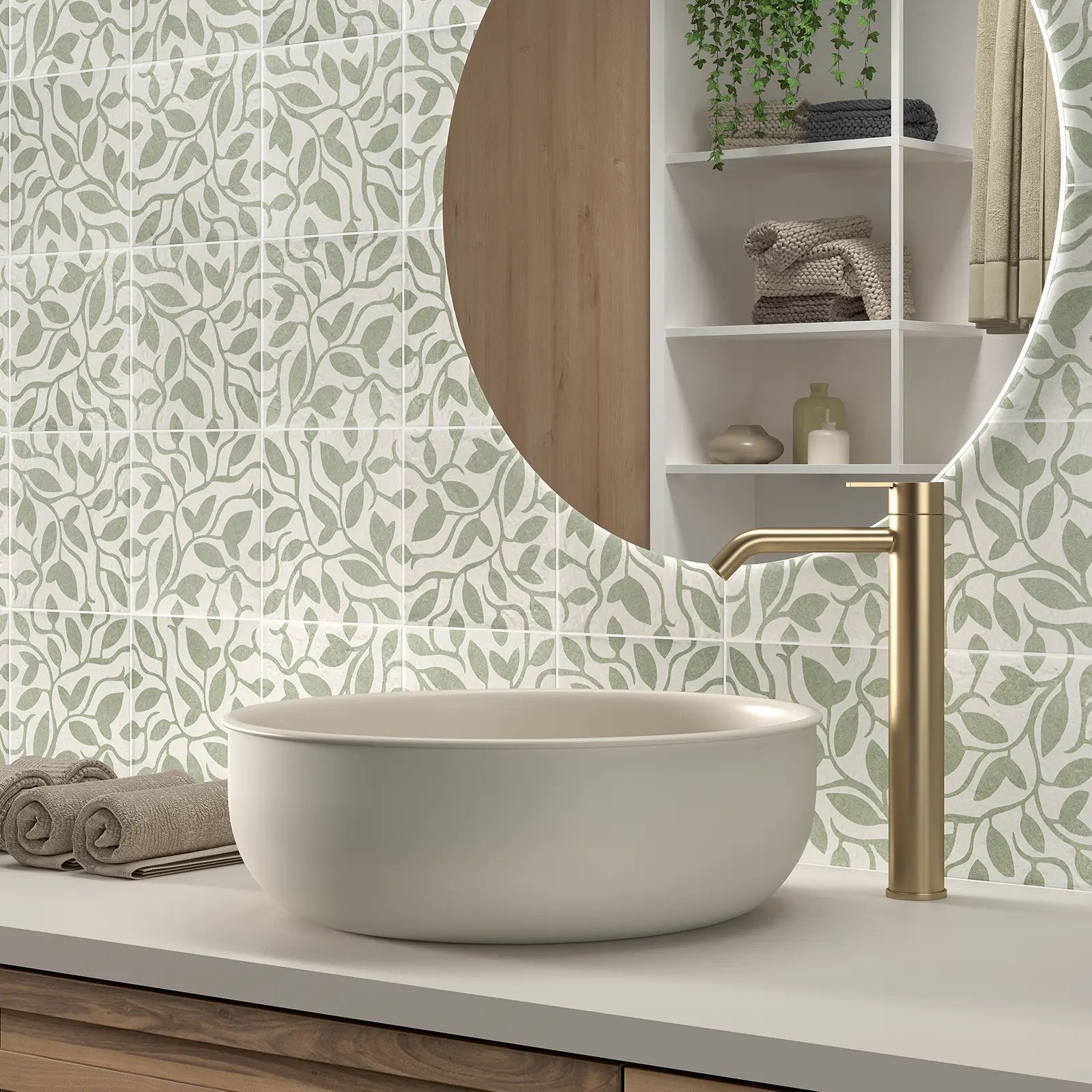 Tahoe Green Decor Five 20 x 20cm Porcelain Tile in a bathroom setting
