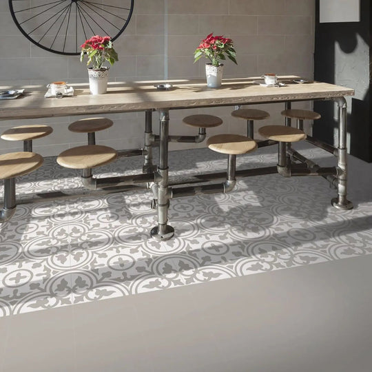 Barcelona Piedra 25 x 25cm beige porcelain tile room setting