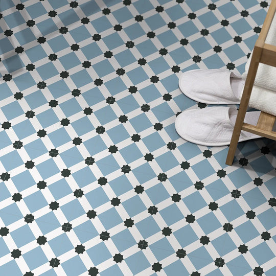 Barcelona Night Pattern 25 x 25cm patterned porcelain tile room setting