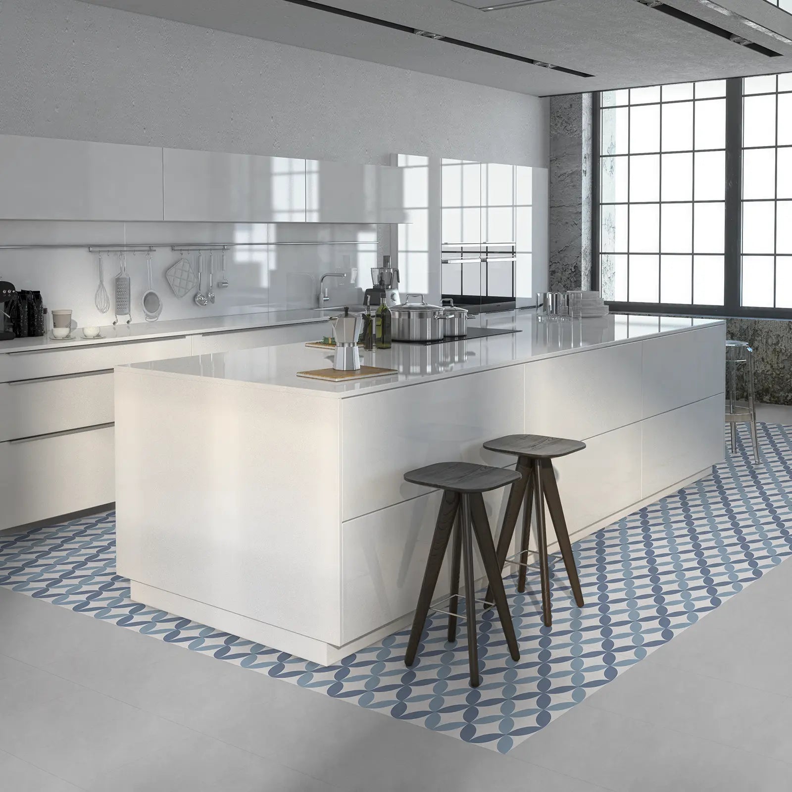 Barcelona Arch Pattern 25 x 25cm patterned porcelain tile room setting